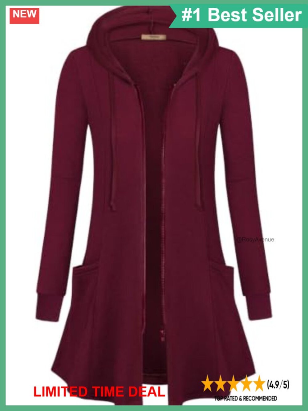 Women Zip Up Long Hoodie Jacket Lightweight Tunic Sweatshirt Cardigan